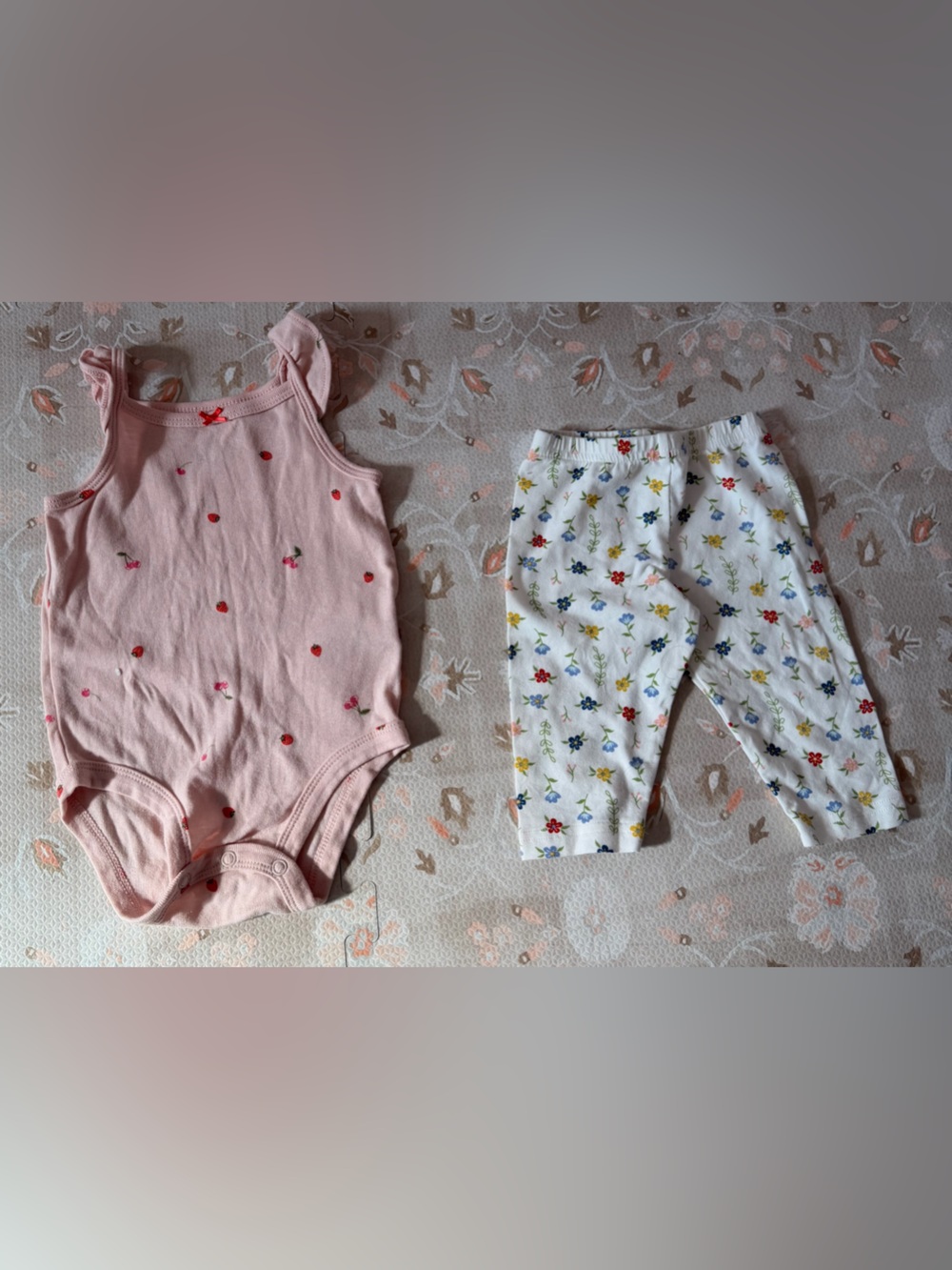 Carter's Pink Strawberry & Cherry Bodysuit and Floral Print Pants